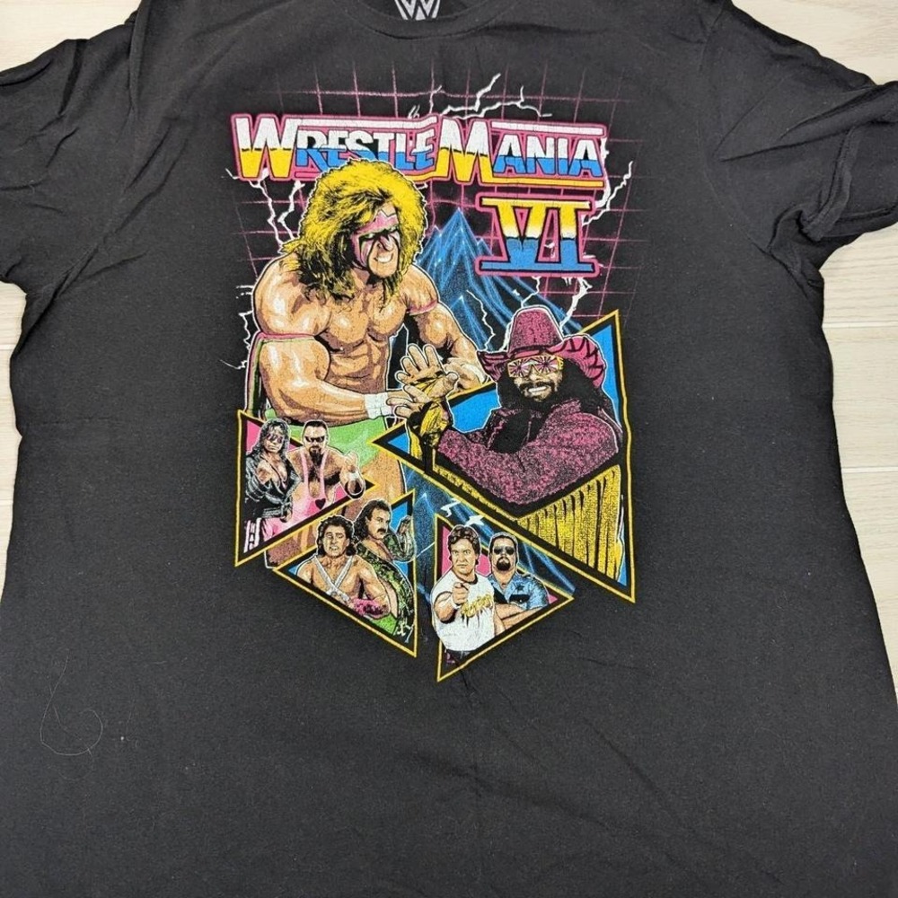 WWE‎ Wrestlemania black pink blue t-shirt colorful graphics Men's L Large
